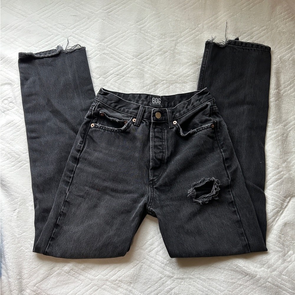 vintage bdg high rise black straight leg baggy jeans